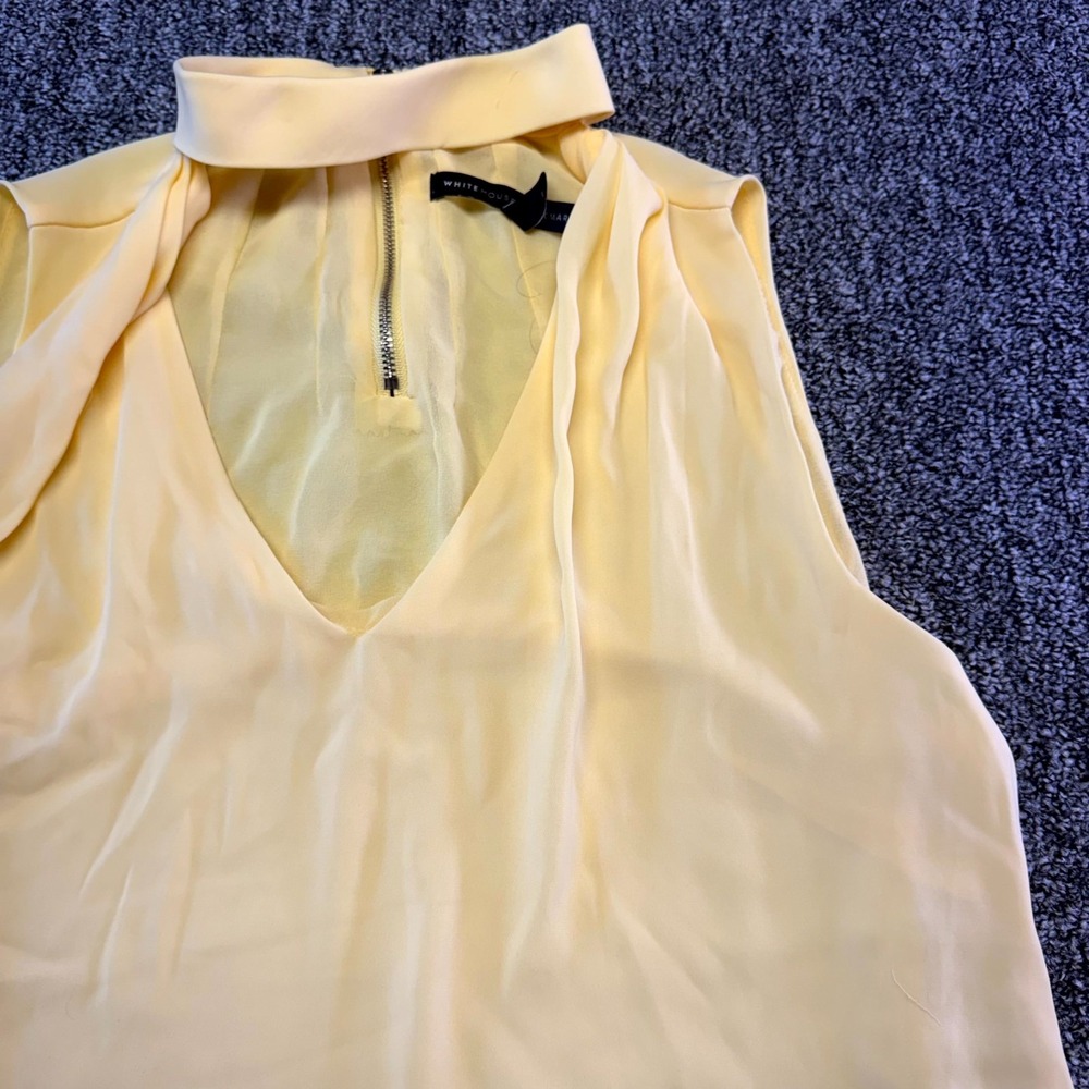 White House Black Market Blouse Top Womens 6 Yellow Lined Sleeveless Back Zip - Picture 3 of 16